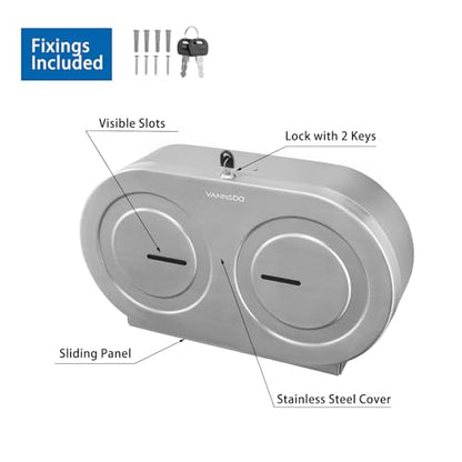 Twin Jumbo Toilet Paper Dispenser Wall Mount, 9" Commercial