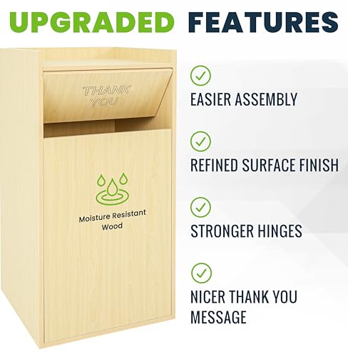 Alpine Restaurant Trash Can Cabinet with Tray Holder - Thank You Trash Can, Commercial 40 Gallon Garbage Can Cabinet for Restaurants, Cafeterias (Oak) - color: Oak
