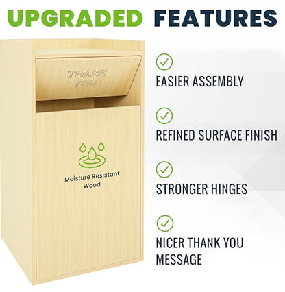 Alpine Restaurant Trash Can Cabinet with Tray Holder - Thank You Trash Can, Commercial 40 Gallon Garbage Can Cabinet for Restaurants, Cafeterias (Oak) - color: Oak