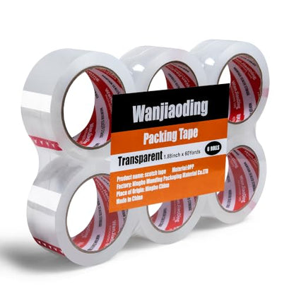 Heavy Duty Packing Tape 6 Rolls, Clear, 2.7 mil, 1.88" x 60Y | Total 360Y, Ultra Strong, Refill for Packaging and Shipping