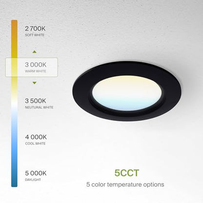 ASD Recessed Lighting 4 Inch, Round Commercial LED Downlight, Mini Panel Baffle Trim, 12W 120-277V, 5 CCT 2700K-5000K, Dimmable LED Ceiling Light Fixture, Black, ETL, 6 Pack - color: 6 Pack, size: 4 Inch Black