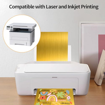 Gold Printable Sticker Paper, 20 Sheets Printable Holographic Gold Sticker Paper, Laser/Inkjet Printing-Letter Size (8.5" x 11") - color: Gold, size: 8.5" x 11"