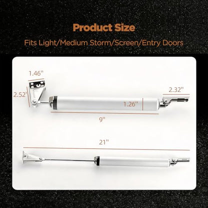 Storm Door Closer, Heavy Duty Adjustable Pneumatic Closer Kit with Safety Hold-Open Feature, Universal Replacement for Screen, Storm, Home, RV & Commercial Doors(LPDC-01)