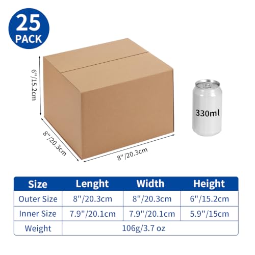 CRUGLA 25 Packs 8x8x6 Shipping Boxes for Small Business, Corrugated Cardboard Boxes Bulk for Shipping Packing Mailing - size: 8x8x6 Inch 25 Pack