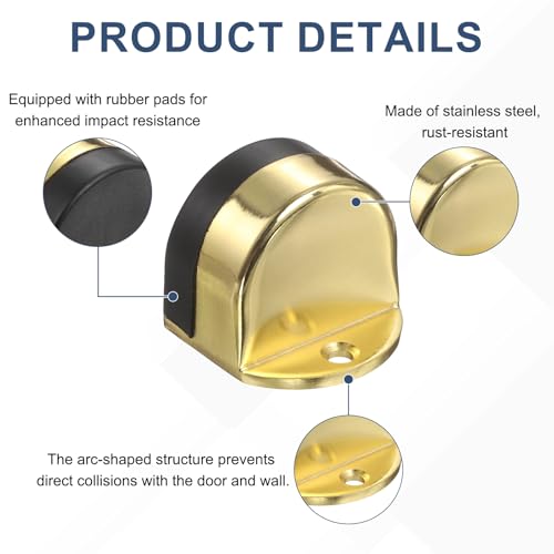 uxcell Low Dome Floor Door Stop 1.5" H x 1.65" W, Stainless Steel - color: Gold