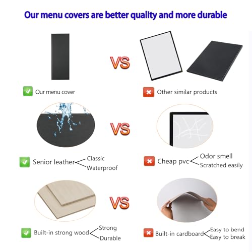 4.25 x 11inches Leather Menu Holder with Strong Wood Inside, Leather Menu Covers 4 View Book Style Restaurant Menu Covers for Wine List Coffee Bars Hotel Restaurant（4.25” x 11” /4 Views /1 pcs） - size: 4.25 x 11 inch/4 views/1 pcs