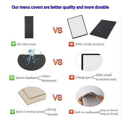 4.25 x 11inches Leather Menu Holder with Strong Wood Inside, Leather Menu Covers 4 View Book Style Restaurant Menu Covers for Wine List Coffee Bars Hotel Restaurant（4.25” x 11” /4 Views /1 pcs） - size: 4.25 x 11 inch/4 views/1 pcs