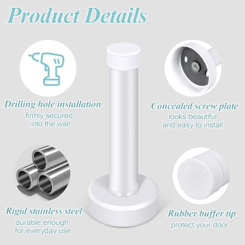 Door Stops 3.5 Inch, 2 Pack White Door Stoppers, Wall Mounted, Modern Commercial Stainless Steel Doorstop Wall Protector with Sound Dampening Door Bumper - color: White