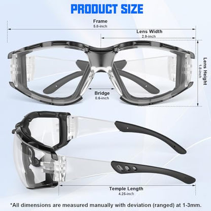 OXG Anti Fog Safety Glasses with Foam Gasket, ANSI Z87.1 Protective Eyewear - color: 6p-black