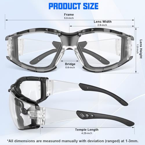 OXG Anti Fog Safety Glasses with Foam Gasket, ANSI Z87.1 Protective Eyewear - color: 6p-black