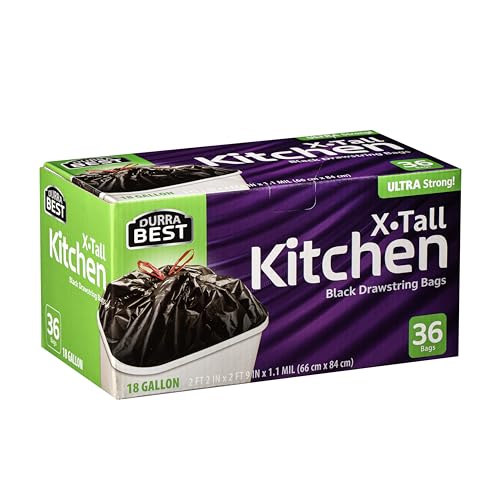 Heavy-Duty Trash Bags – 36 count, 18 Gallon Black, Ultra Thick Drawstring Garbage Bags – Leak-Resistant for Home & Commercial Use, Big Trash Bags - color: Black, size: 1 Count (Pack of 36)