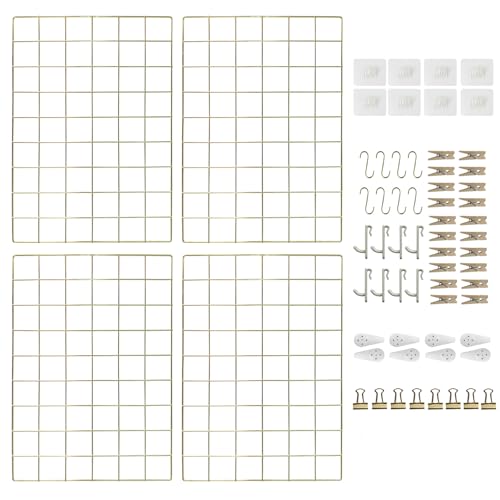 CIKLCIX Wire Wall Grid Panel Set of 4, Photo Display Board & Memo Board - color: Gold, size: 4 Pack