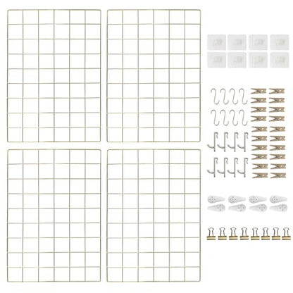 CIKLCIX Wire Wall Grid Panel Set of 4, Photo Display Board & Memo Board - color: Gold, size: 4 Pack