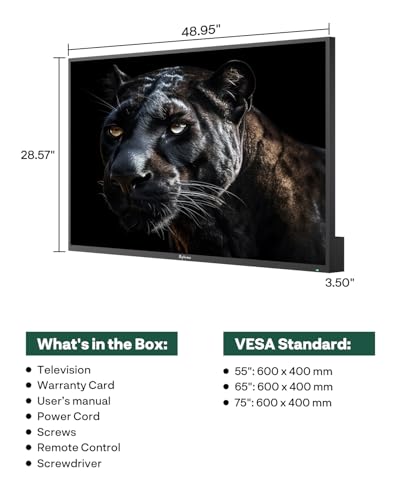 SYLVOX 55 inch Outdoor Mini-LED QLED TV, 4K Ultra HD Smart Google TVs, 2000 Nits Full Sun, Anti-Glare Screen, 120Hz Refresh Rate, IP55 Waterproof, Dual 30W Dolby Atmos Speaks (Cinema/2025) - size: 55-inch, style: Cinema