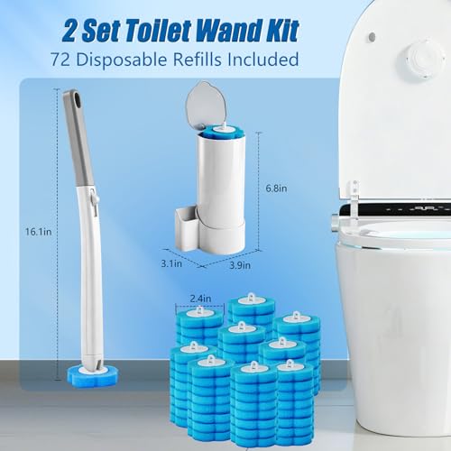 Disposable Toilet Brush Set, 2 Pack with 72 Refills & Wall Holder - size: 2 set+72 refills