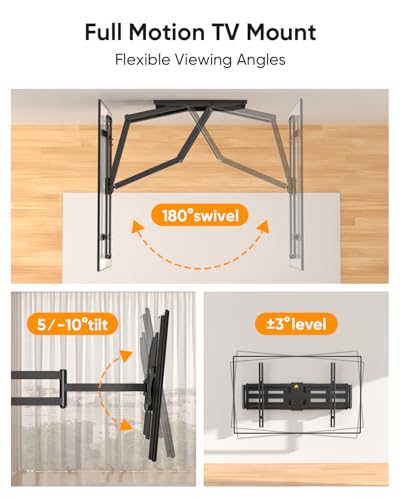 FORGING MOUNT Heavy Duty XXL Full Motion TV Wall Mount for 55-120 inch Extra Large TVs 98" 100",Holds 275 lbs, Max VESA 900x600, 42.9" Extension Long Arm TV Mount Swivel,Tilt,Preassembled,16-24” Studs - size: Fits 55-120" TVs / Max 900x600mm Full Motion