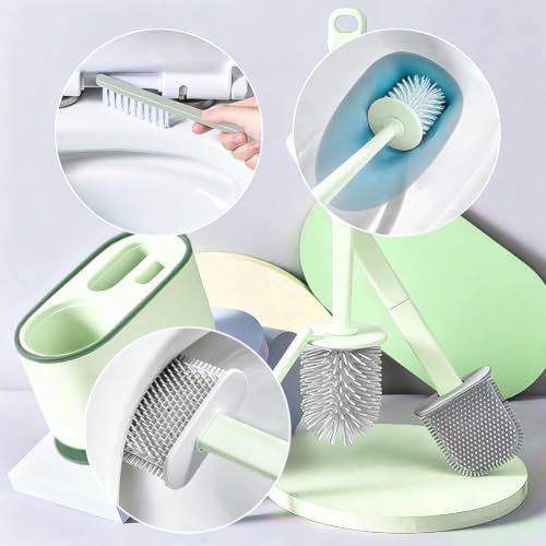 Plastic Toilet Brush Set, Strawberry Green, Bathroom Accessories, Includes 2 Toilet Brushes & Holder - color: Strawberry Green