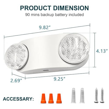 4PK LED Emergency Lights, Commercial Emergency Lighting for Business, Power Outages, Offices, with Backup Battery (90 Minutes), Wall Mount, Hard Wired, 120-277V, Fire Resistant (94V-0) UL White