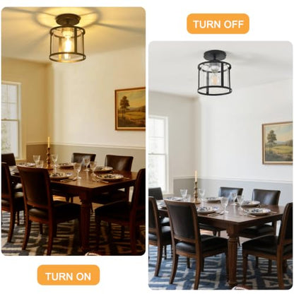 Semi Flush Mount Ceiling Light, Modern Kitchen Lighting Fixtures Ceiling, Rustic Ceiling Light Fixtures, Ceiling Lights with Glass Shade for Hallway Foyer Entryway Bedroom - color: 1 Pack Iron+Clear Glass, size: 1 Pack