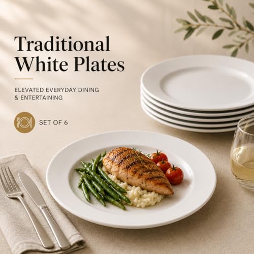 10 Strawberry Street Simply White 10.5" Round Dinner Plate, Set of 6 - size: Dinner Plate, style: Round