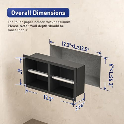 Dual Roll Toilet Paper Holder, Recessed Toilet Tissue Holder - color: Matte Black