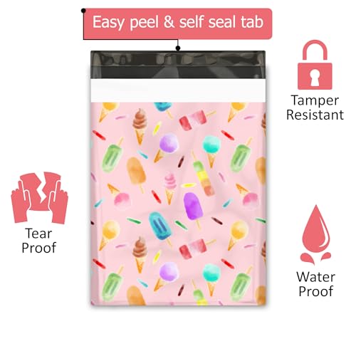10x13 (100) Ice Cream Treats Summer Designer Poly Mailers Waterproof Self Sealing Tear Resistant Polymailers Shipping Envelopes Premium Printed Bags For Small Businesses - color: Ice Cream, size: 10x13 inches