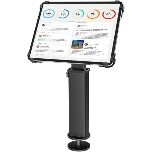 AboveTEK iPad Desk Grommet Mount, Adjustable Tablet Desk Mount with 360° Rotation & 180° Tilt, Fits 9.7"-13" Tablets, Anti-Theft iPad Stand, Heavy-Duty Aluminum Tablet Stand, Perfect for Work - color: Black