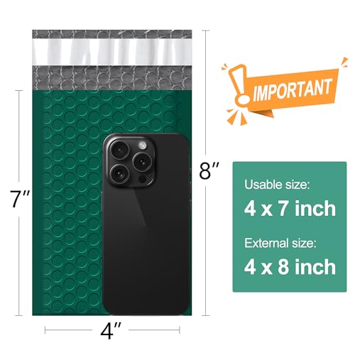 Famagic Small Bubble Mailers 4x8 for Business Cards, 100pc Green Usable 4x7 - color: Ultramarine Green, size: 4x8 Inches 100pcs