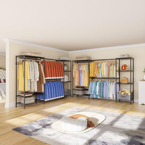 Golpart Heavy Duty Clothing Rack with Adjustable Shelves Clothes Wardrobe - color: Black, size: 15"DX(70-87)"WX74.5"H