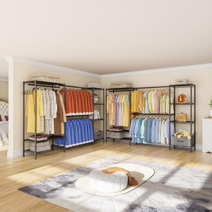 Golpart Heavy Duty Clothing Rack with Adjustable Shelves Clothes Wardrobe - color: Black, size: 15"DX(70-87)"WX74.5"H