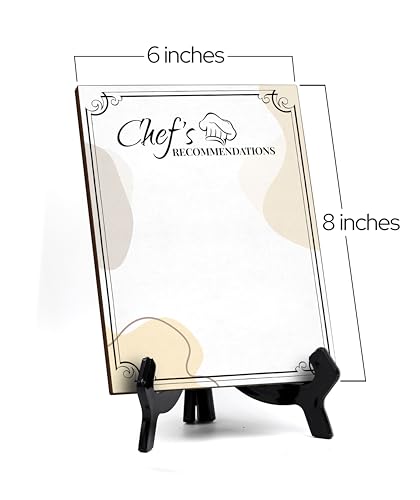 Chef's Recommendations 6x8 Dry Wipe Table Sign Easy Installation | Restaurant & Bar | Perfect To Clearly Direct Customers & Advertise Specials | No Pen Included - style: Chef's Recommendations