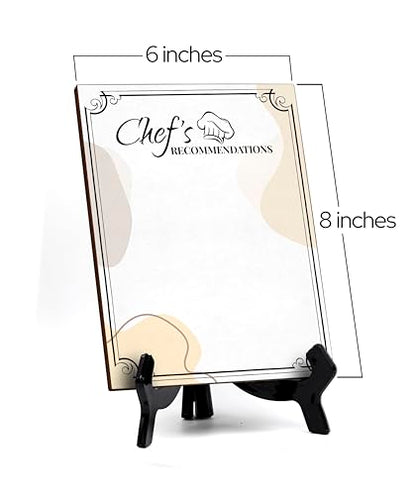 Chef's Recommendations 6x8 Dry Wipe Table Sign Easy Installation | Restaurant & Bar | Perfect To Clearly Direct Customers & Advertise Specials | No Pen Included - style: Chef's Recommendations