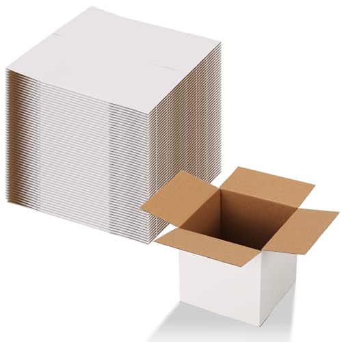 Calenzana 5x5x5 Inches Shipping Boxes Set of 50, White Corrugated Cardboard Box for Packing Mailing Small Business - size: 5x5x5