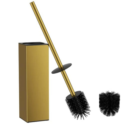 FORIOUS Toilet Bowl Brush and Holder Set, 304 Stainless Steel Handle Gold - color: Brushed Gold, size: Tall