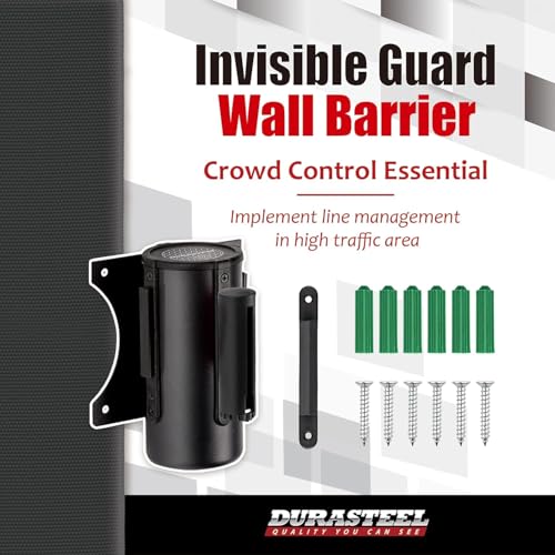 DuraSteel Wall Mount Crowd Control Retractable Belt Barrier - 9.2 Ft Black Retractables Barrier Belt, Crowd Control Barriers Do Not Enter Line Dividers for Crowds NOT Stanchions with Retractable Belts - color: Black Belt, size: Black Case