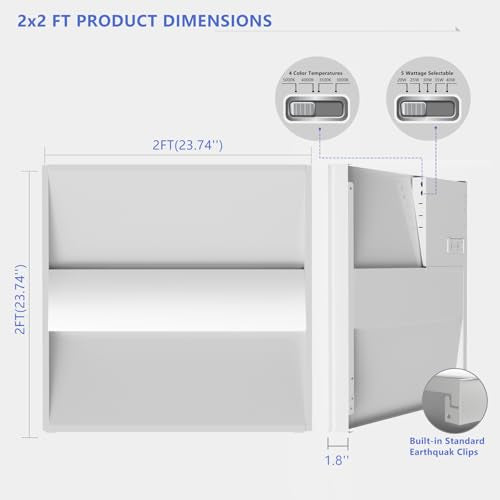 2x2 LED Troffer Drop Ceiling Light,5600LM,0-10V Dimmable,2 Pack - size: 2x2 2pack