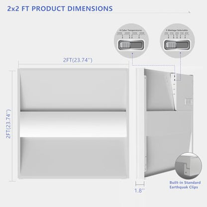 2x2 LED Troffer Drop Ceiling Light,5600LM,0-10V Dimmable,2 Pack - size: 2x2 2pack