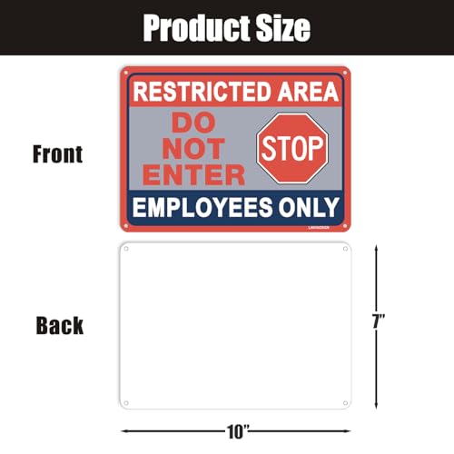 2 Pack Restricted Area Sign Employees Only Stop Do Not Enter Signs,10×7 Inches Metal Sturdy Free Rust Aluminum Sign,Weatherproof,Outdoor Use,Easy to Install