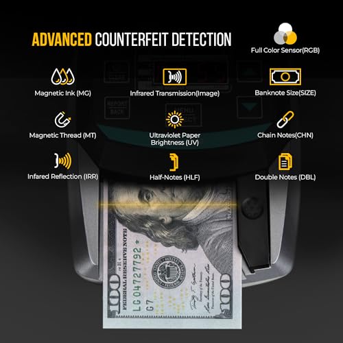 KOLIBRI KCD-2000 Advanced Counterfeit Bill Detector | All-Orientation Counterfeit Detection Bill Counter | Money Counter by Denomination | Detect Fake Bills Fast - size: Small (KCD-2000)