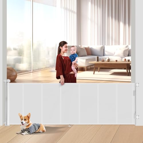 Miumoon 120 inch Reinforced Retractable Baby Gates 34 inch Tall - color: White, size: 34" Tall x 120" Wide