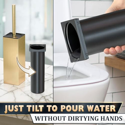 Gold Toilet Brush and Holder Set, Freestanding (Square Shape)