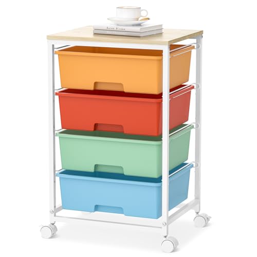 SYKIARIOL Rolling Cart with Drawers, 4-Drawer Utility Cart, Macaron - color: Macaron