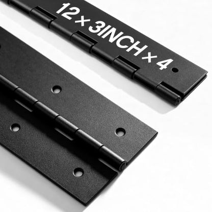 Zonon 4 Pack Heavy Duty Piano Hinge 12'' x 3'' Width 0.060'' Thick, Black - color: Black, size: 12''