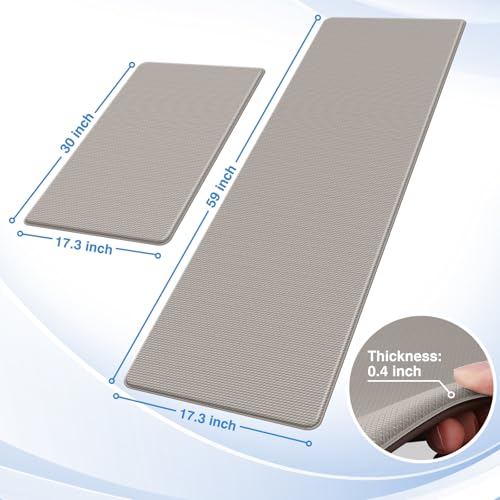StepRite Kitchen Mats for Floor, 2-Piece Anti-Fatigue Kitchen Rugs, Khaki - color: Khaki, size: 17.3" x 30"+17.3" x 59"-0.4 inch