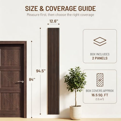 Amsleekey 2-Pack 94.5″x12.6″ Acoustic Wood Wall Panels,4 Hooks, Dark Walnut - color: Dark Walnut, size: 94.5 x 12.6 in - 2 pcs
