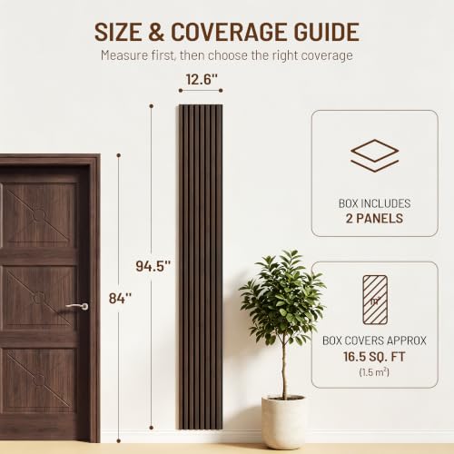 Amsleekey 2-Pack 94.5″x12.6″ Acoustic Wood Wall Panels,4 Hooks, Dark Walnut - color: Dark Walnut, size: 94.5 x 12.6 in - 2 pcs