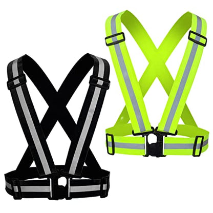 Reflective Strap Safety Vest Gear - 2-10 Pack Adjustable High Visible Reflective Running Gear for Women Men Night - color: Green+Black