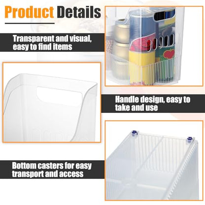 Qunclay 6 Plastic Freezer Organizer Bins with Wheel Set Clear Tall Narrow Kitchen Pantry Organizer Snack Storage Containers for Office Refrigerator(3 Sizes) - size: 10 x 13.3 x 3.5/5.5/6.7 inches