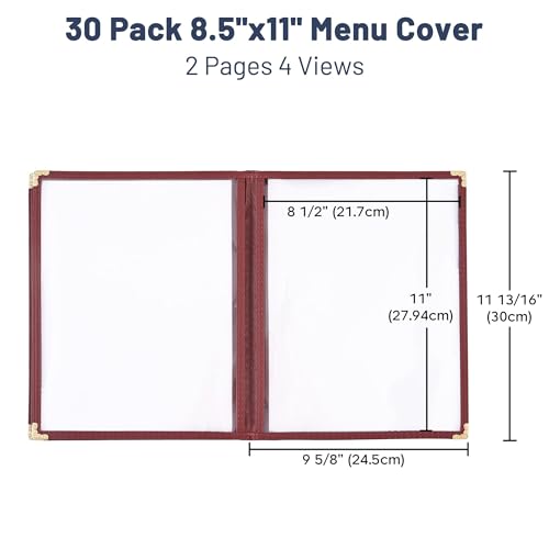 WeChef 30 Pack 8.5" x 11" Restaurant Menu Covers 2 Pages 4 Views PVC