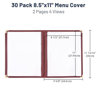 WeChef 30 Pack 8.5" x 11" Restaurant Menu Covers 2 Pages 4 Views PVC